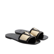 Valentino Garavani Viva Superstar VLogo leather slides with black and beige appliqué