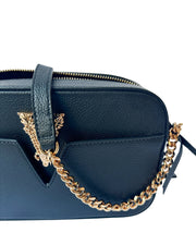 Detail view of chain on Versace Virtus camera bag